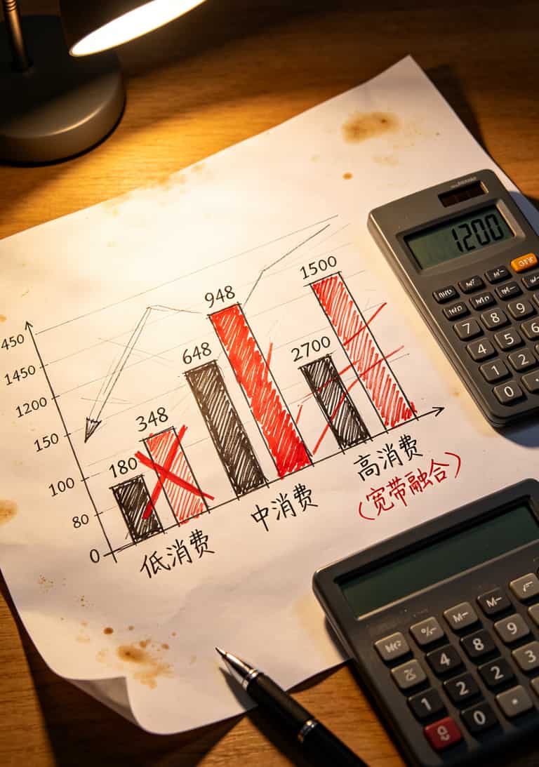 不同消费水平套餐年费用对比柱状图