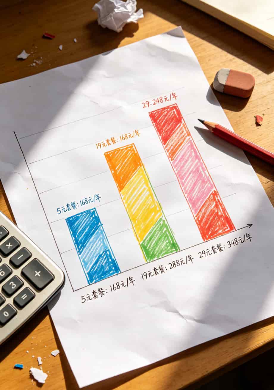 三档套餐年度总费用对比柱状图