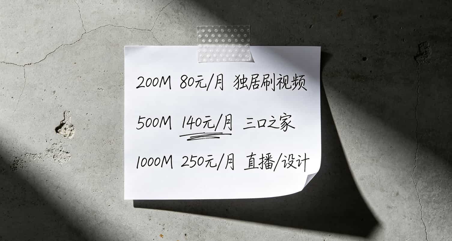 不同宽带套餐适用场景对比表