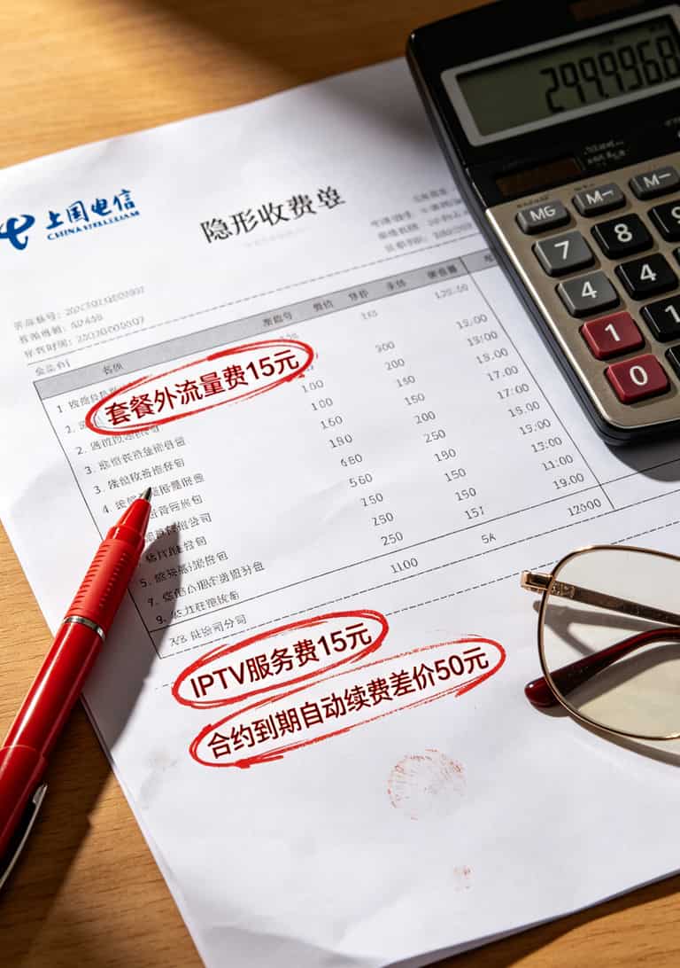 宽带账单上被多收费用的标注示例