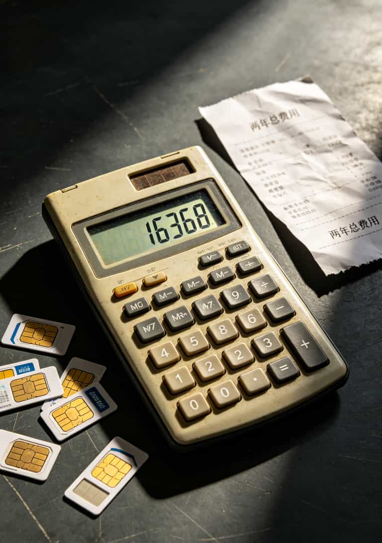 计算器上的数字和旁边散落的电销卡