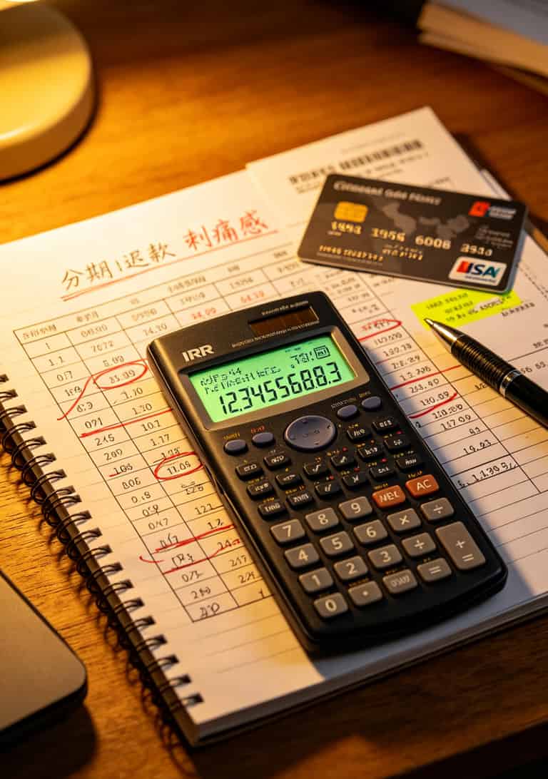 计算器屏幕上显示IRR计算公式和结果
