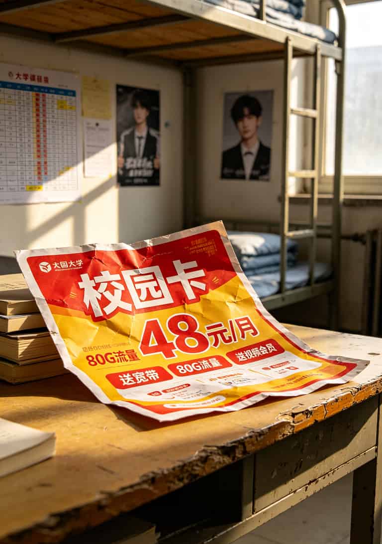 沈阳工业大学校园卡宣传单照片，上面写着“48元享80G”