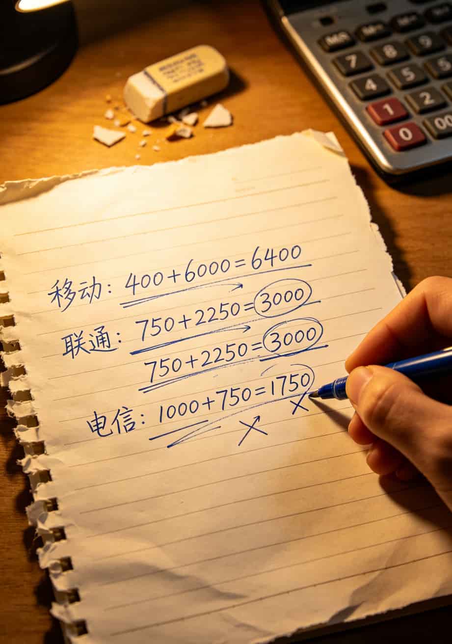 一张手写的成本对比草稿纸，数字被圈圈画画