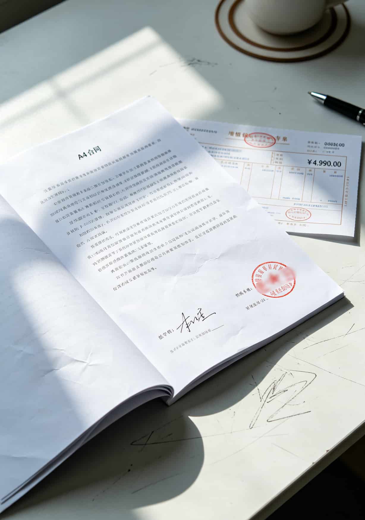 电信公司客服电话打不通?八年电销老炮含泪整理:这几种卡谁买谁傻 合同和发票放在办公桌上的特写