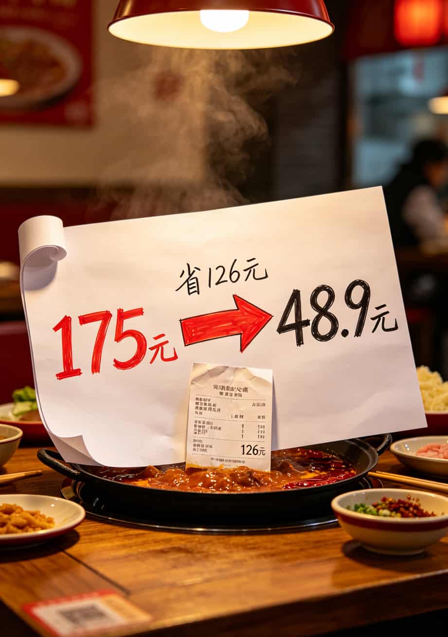 费用对比图表，175元 vs 48.9元，箭头指向“省126元”