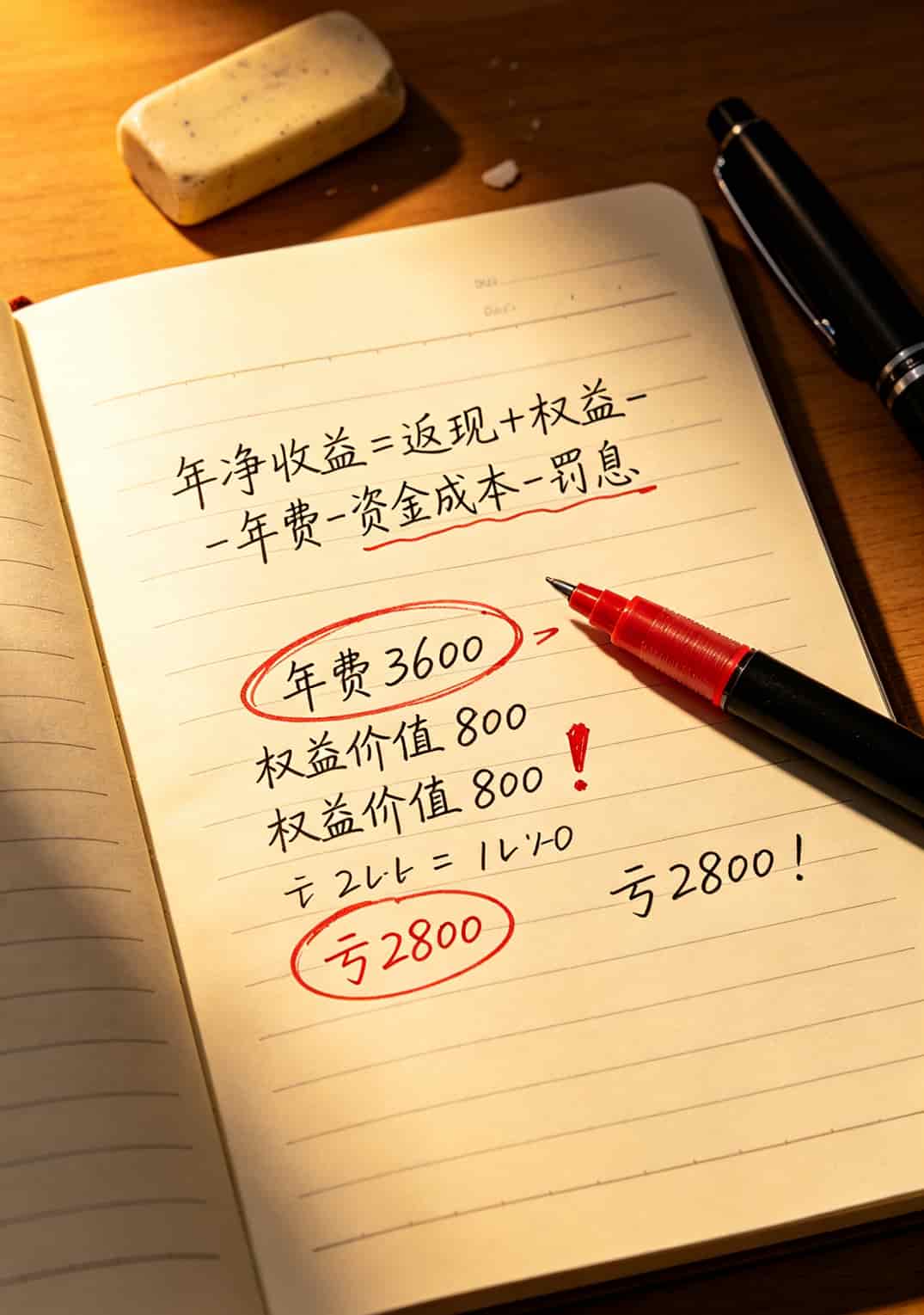 搜“电信下载”想省钱?信用卡交话费一年反撸480,电销老油条说实话 手写计算公式,用红笔圈出年费3600和权益价值800