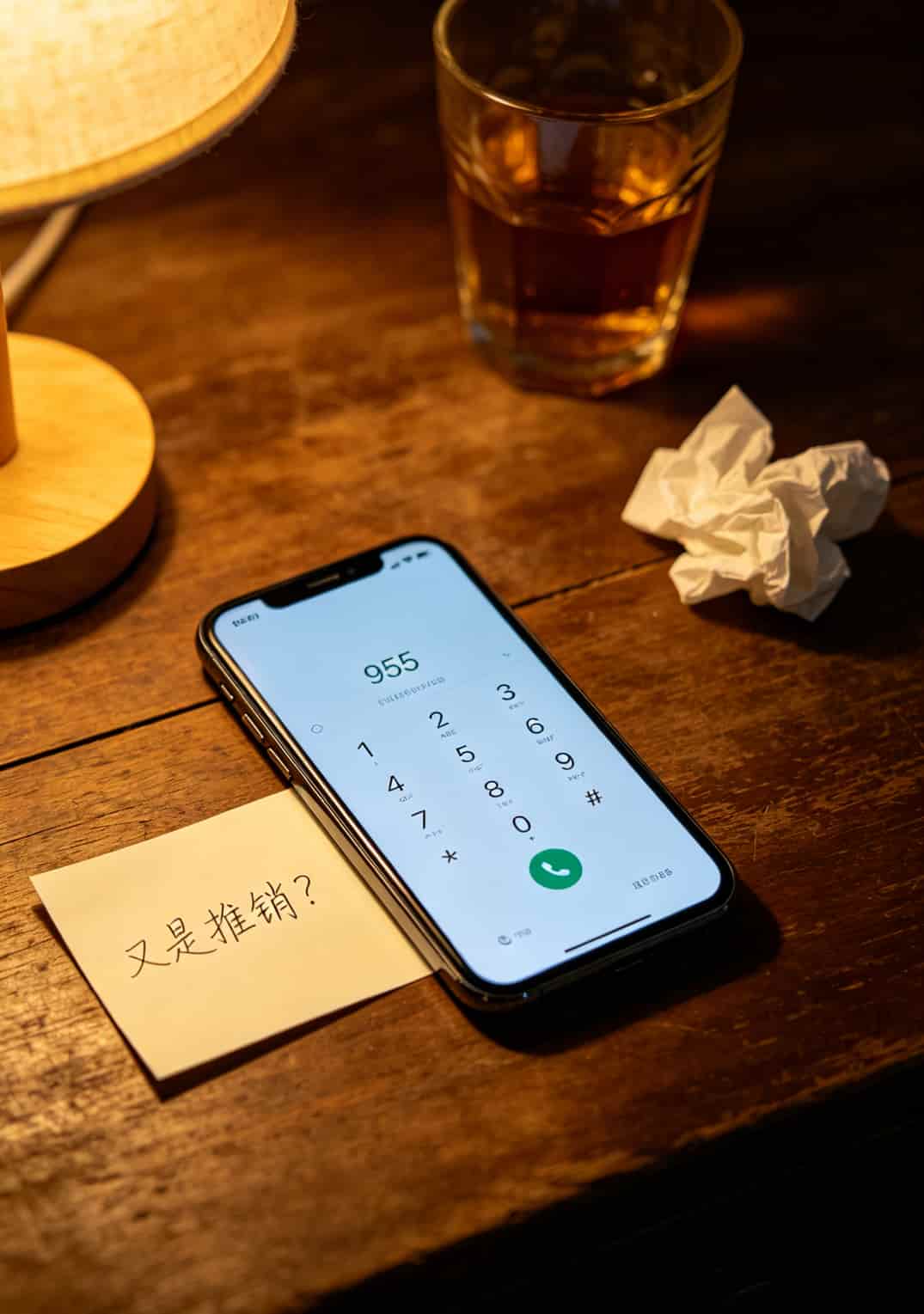 手机屏幕上显示陌生推销来电，备注“疑似信用卡电销”