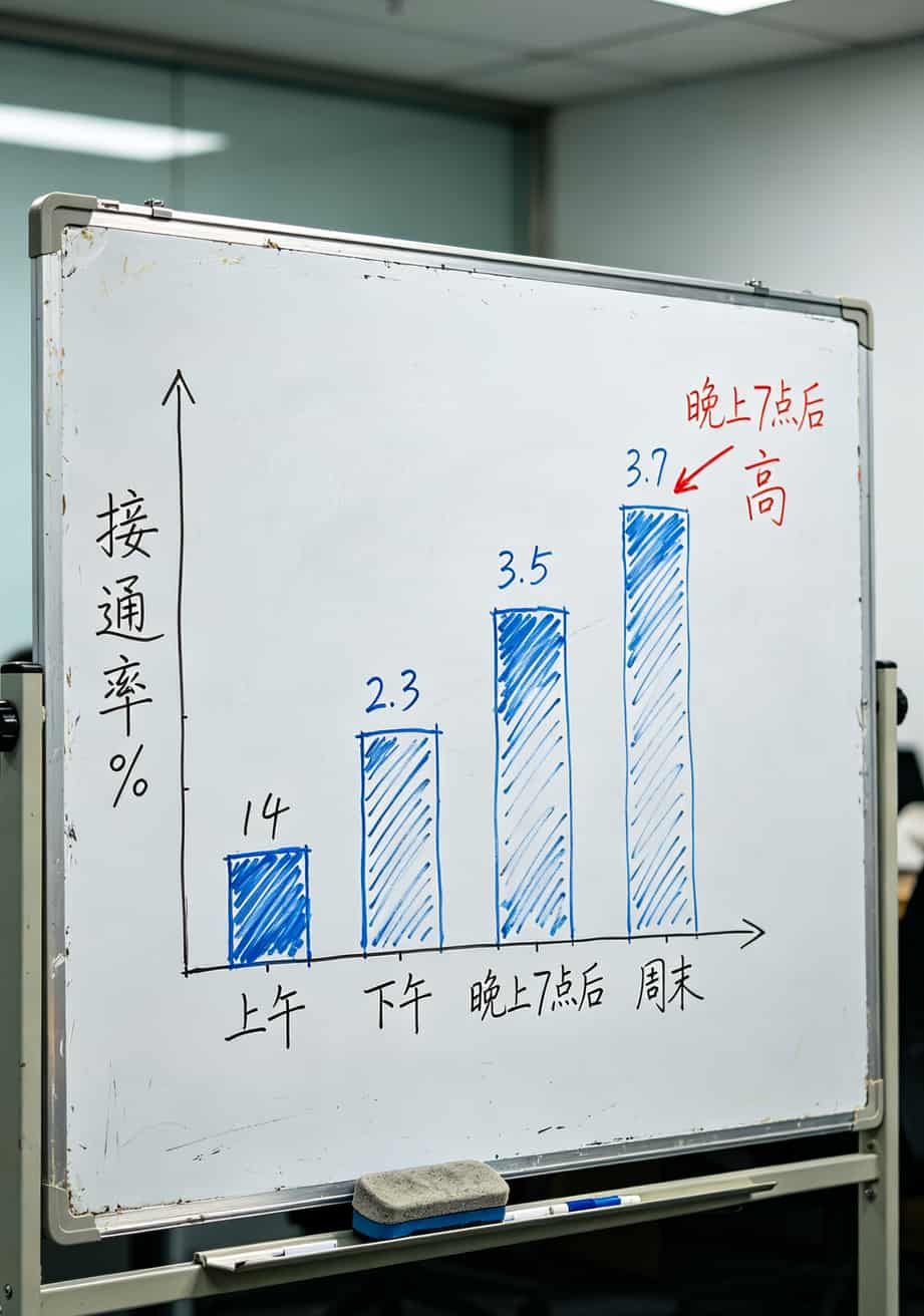 郑州科技市场蹲了8年,我经手过上千张电信集团流量卡电话,说点真话 错峰拨打时段接通率对比图
