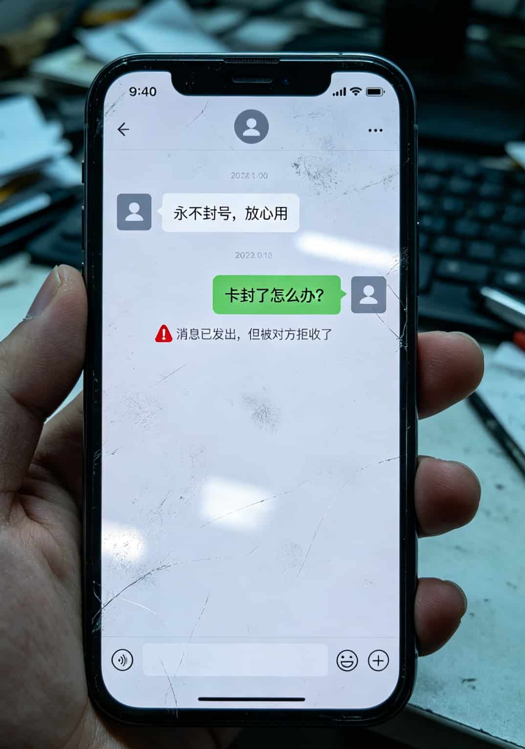 搜“电信400电话”前,先看这篇:8年电销人实测4款电销卡,省下9000块 电销卡代理商跑路聊天记录截图,红色标注“消息已发出但被对方拒收”