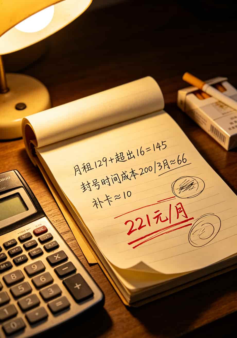 笔记本上手写的成本计算公式，红笔圈出总金额