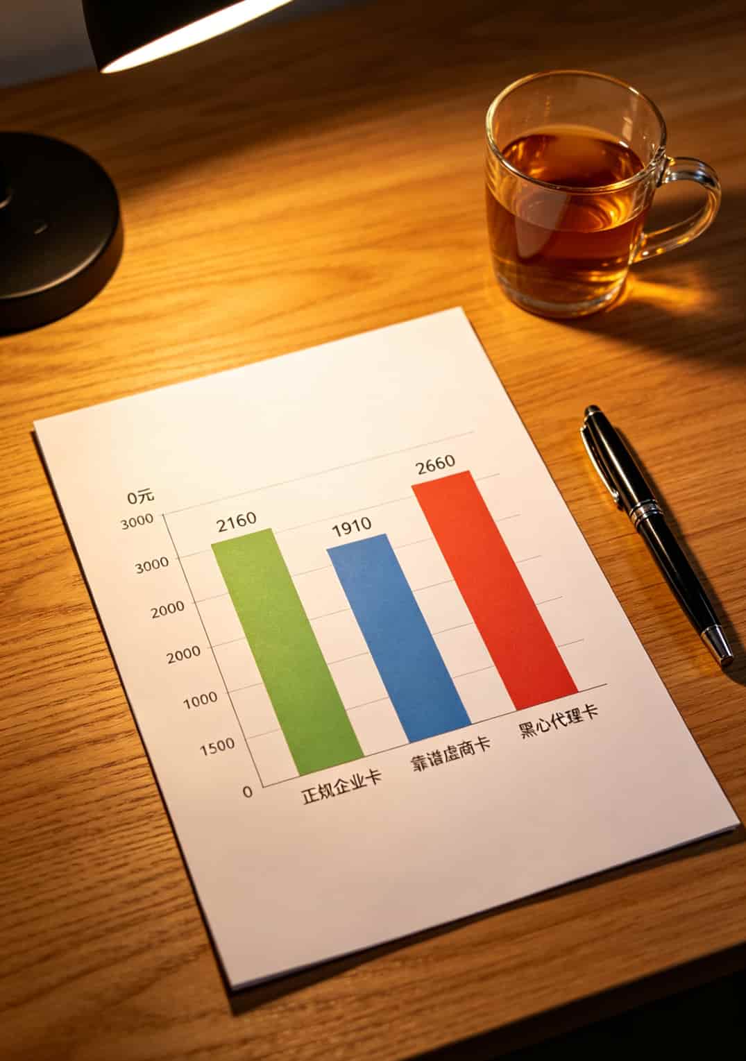 三年成本对比柱状图，三种卡的费用一目了然