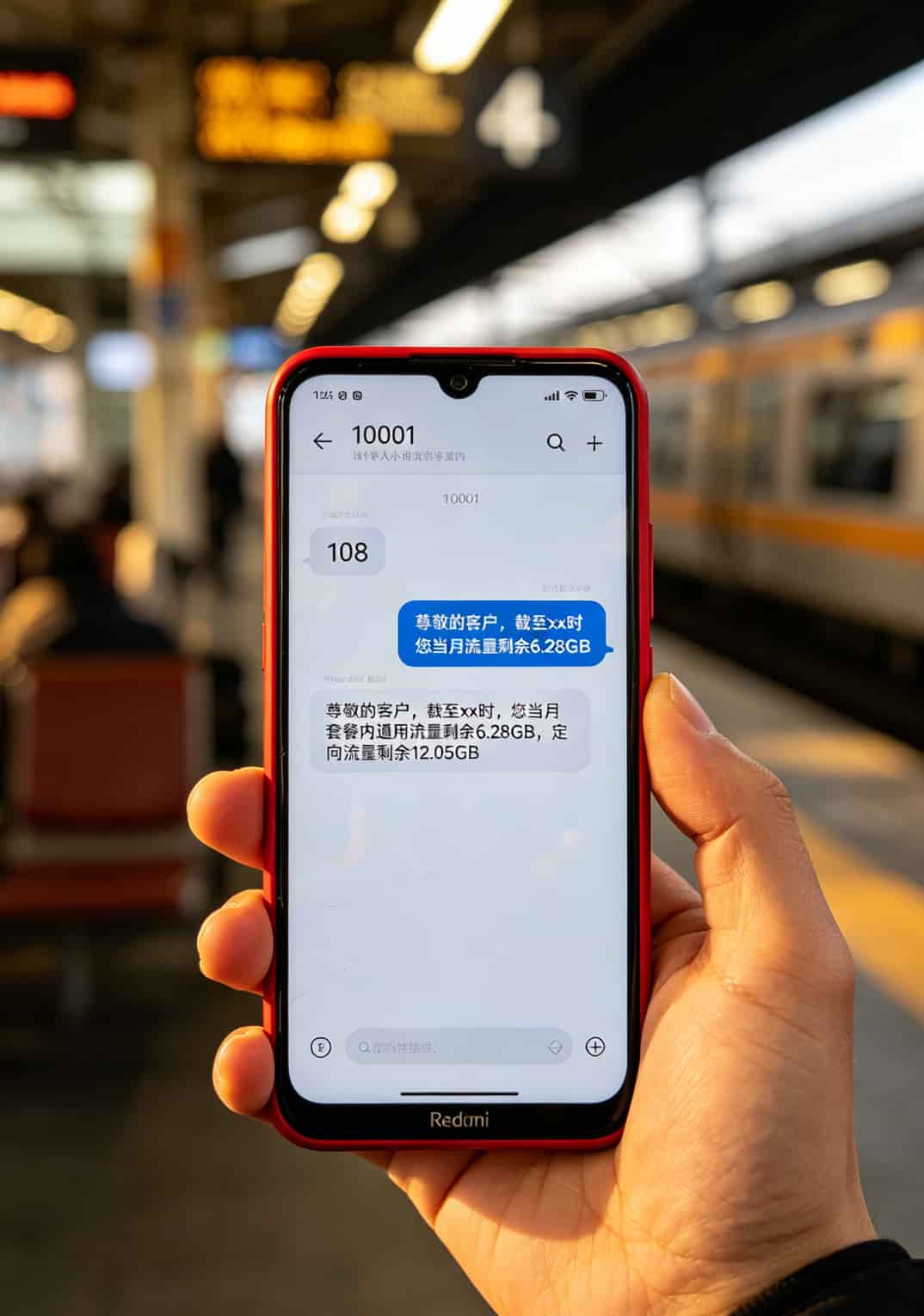 电信用户发送108到10001查询流量余额的手机截图