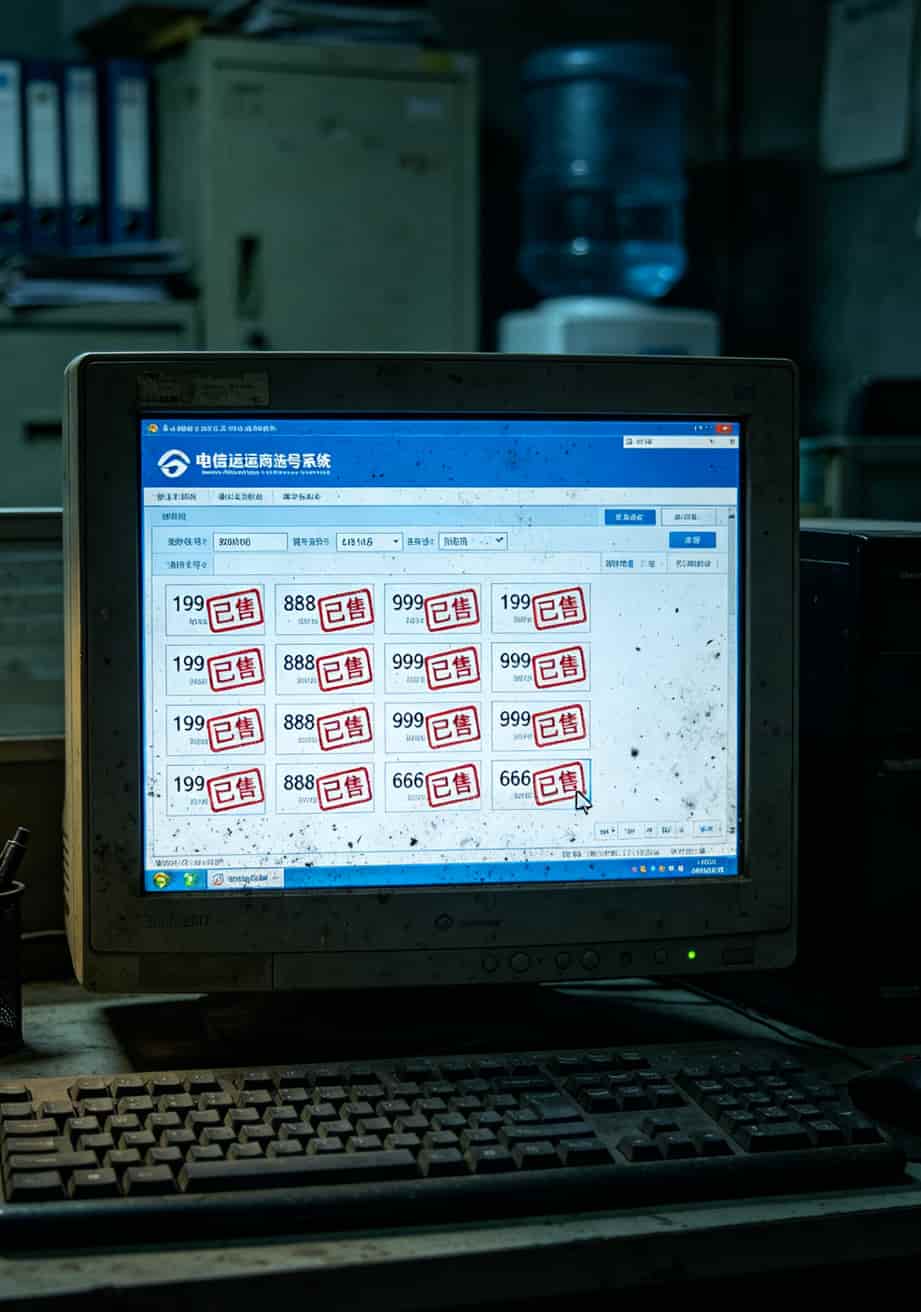 电信199号段豹子号选号页面，大量连号显示已售