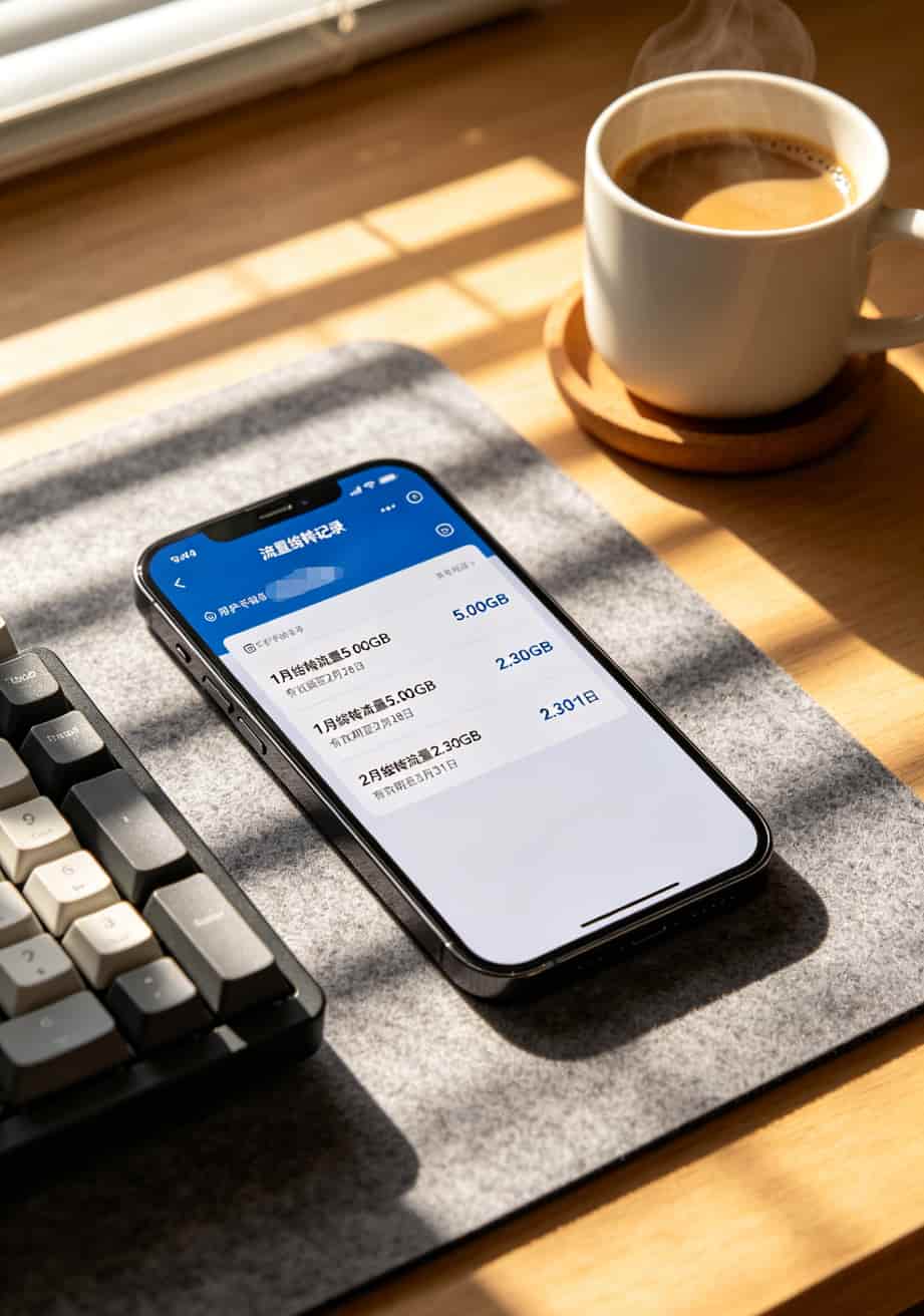 电信营业厅APP流量结转记录查询页面