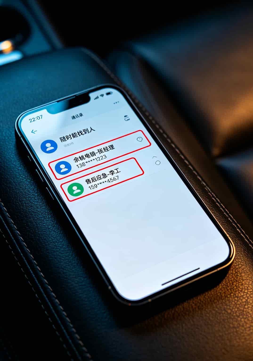 手机通讯录存了两个代理商应急联系人的截图