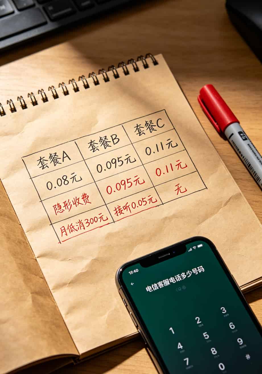 三种不同电销卡套餐对比表格，标注隐形收费
