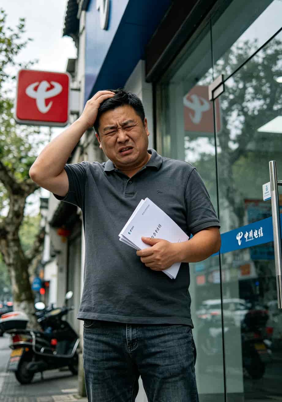 老周说实话:电信合约机这3笔账没算清,千万别签字 老周在电信营业厅门口拿着合约单皱眉
