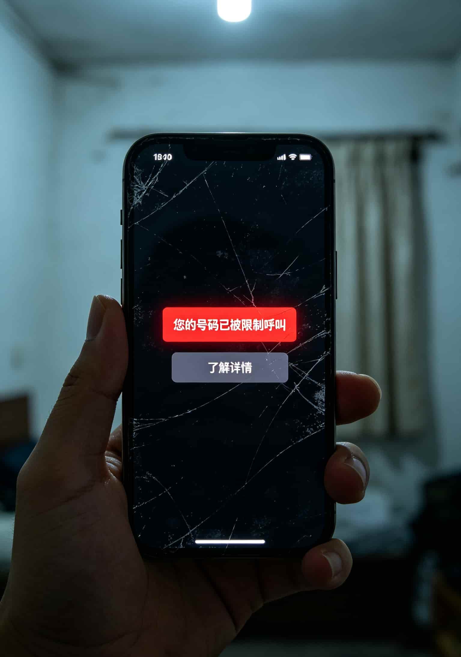 手机上显示“您的号码已被限制呼叫”的红色提示页面