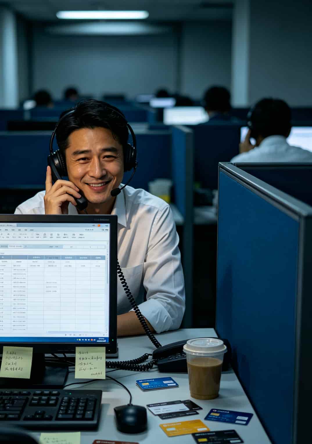 搜“电信下载”想省钱?信用卡交话费一年反撸480,电销老油条说实话 信用卡电销人员正在打电话的工作场景
