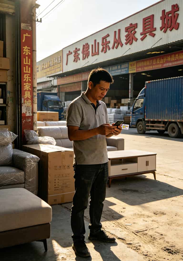 佛山乐从家具城实拍，阿杰的家具批发店门口