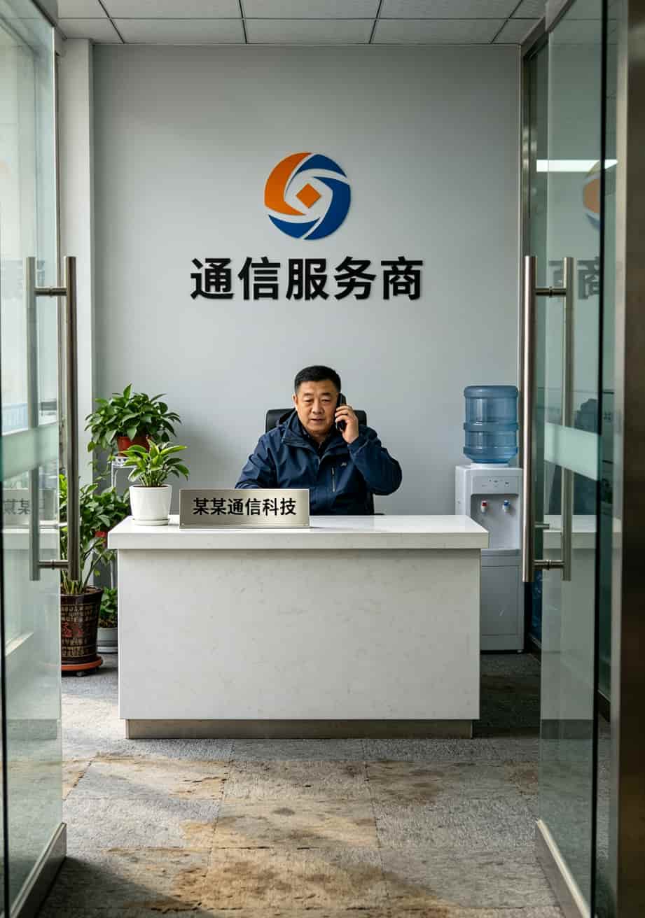 一家通信服务公司的前台，招牌清晰可见
