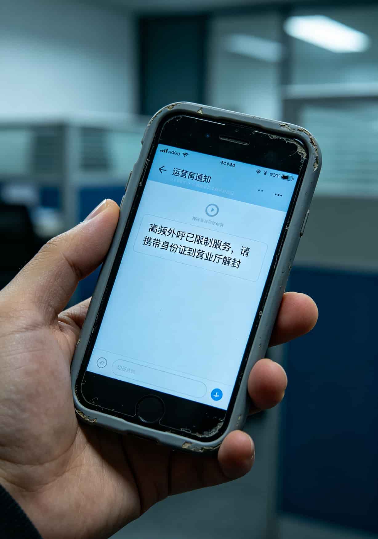 手机屏幕上显示“高频外呼已限制服务”的提示截图