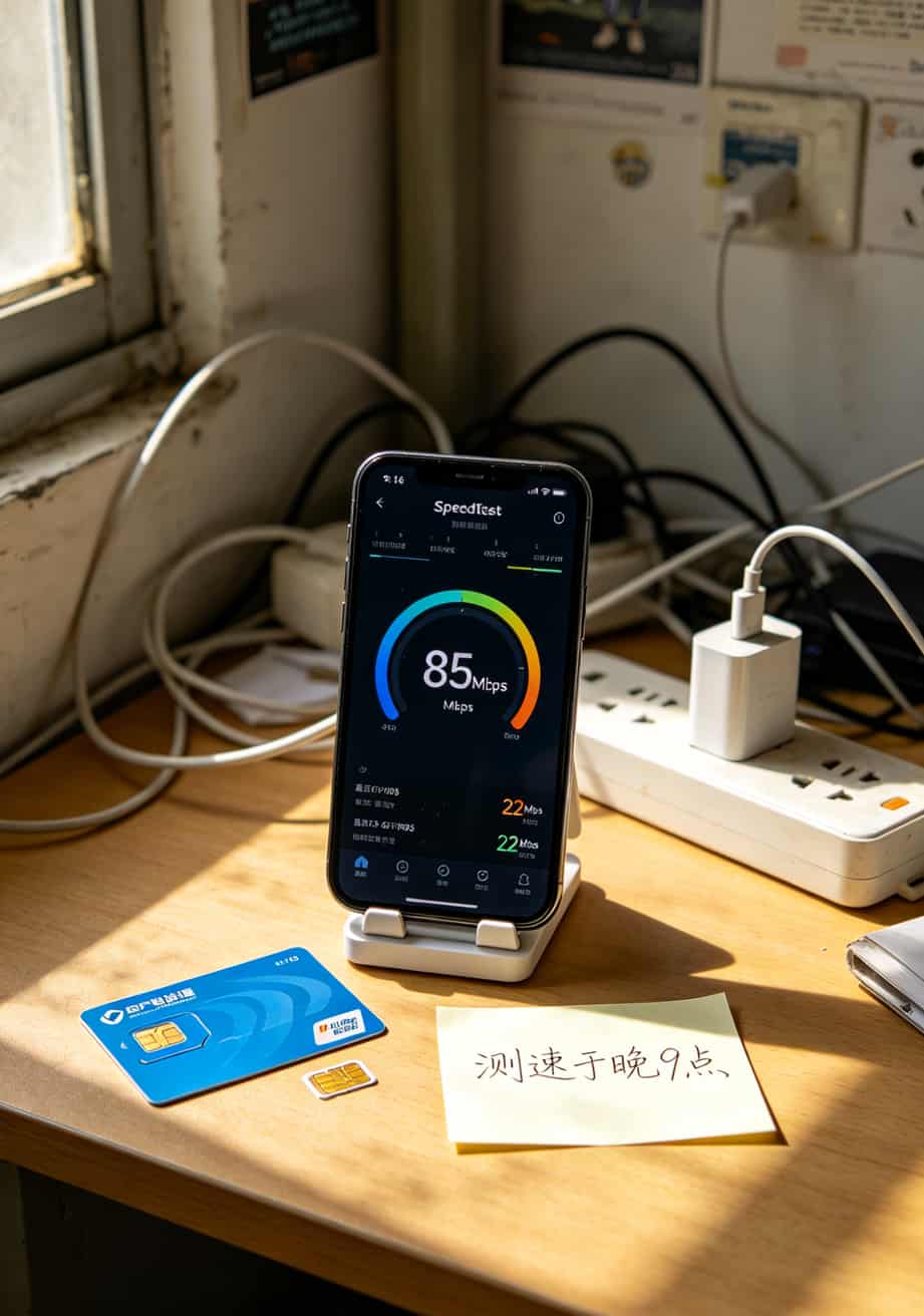 手机上Speedtest测速结果显示下载85Mbps上传22Mbps