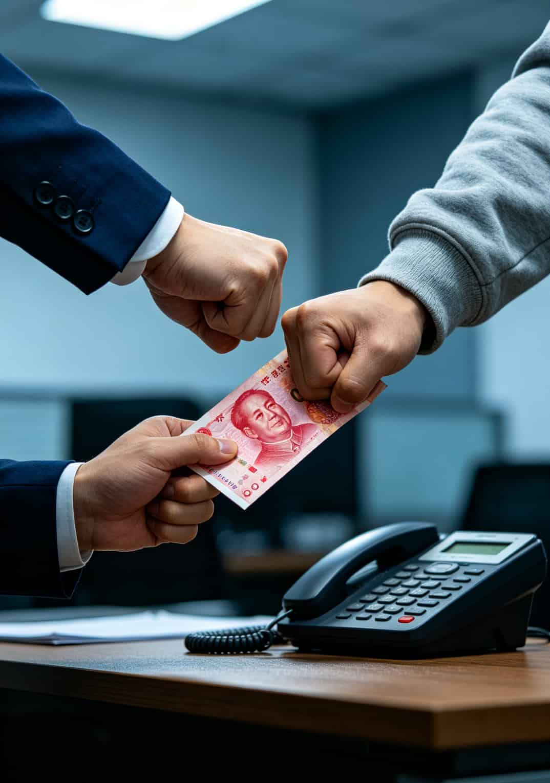 一只手从电销员手里反向拿回一张钞票