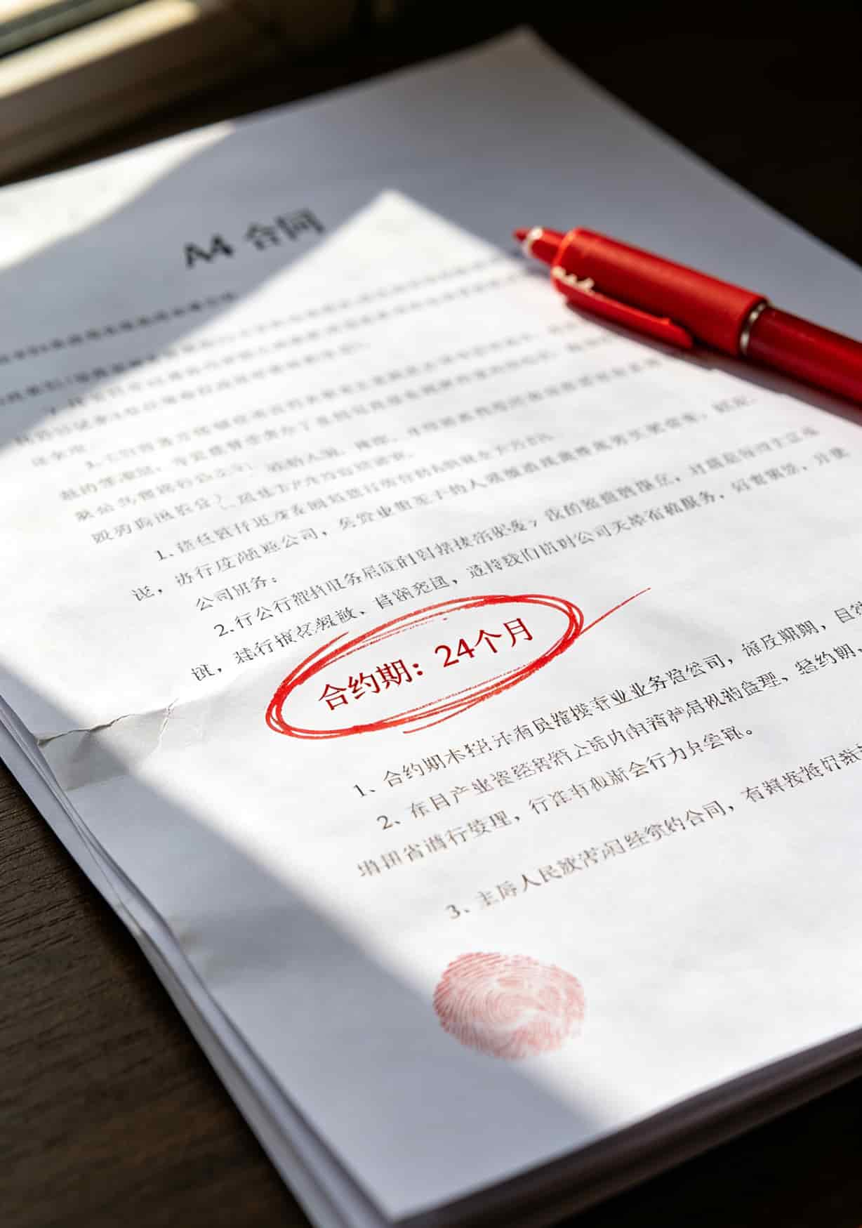 合同上“合约期24个月”被红笔圈出