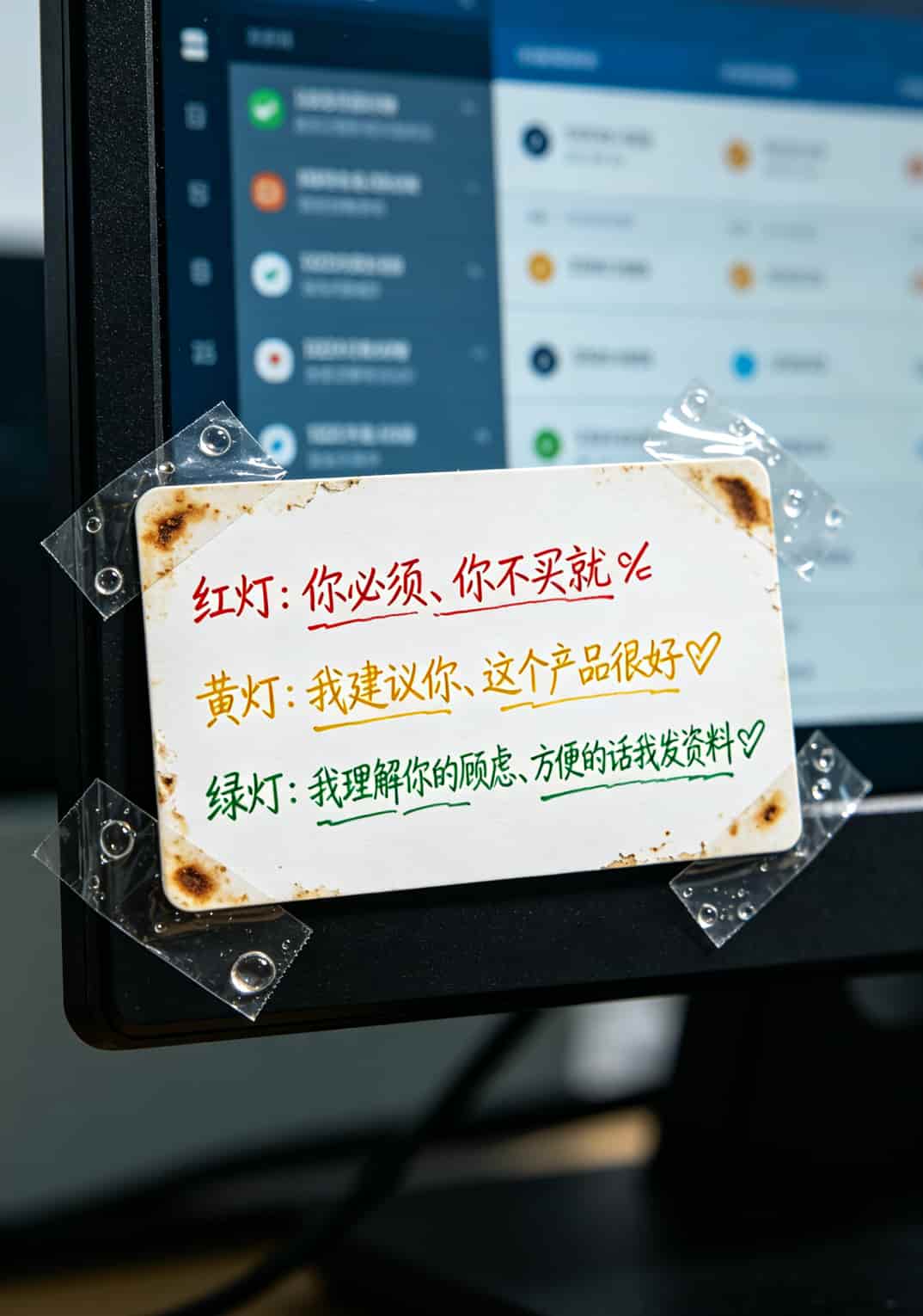 被“电信复机”折磨七八年,老李把压箱底的防封号狠招全抖出来了 销售话术红绿灯卡片实物图