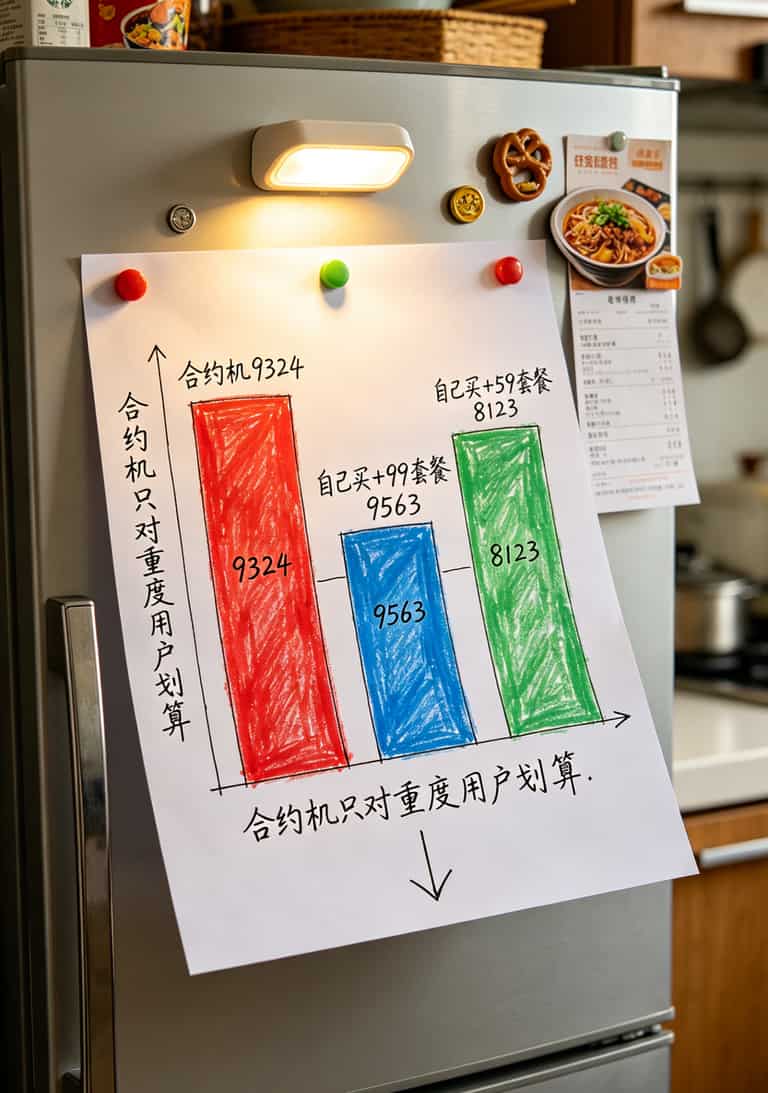老周说实话:电信合约机这3笔账没算清,千万别签字 三年费用对比柱状图