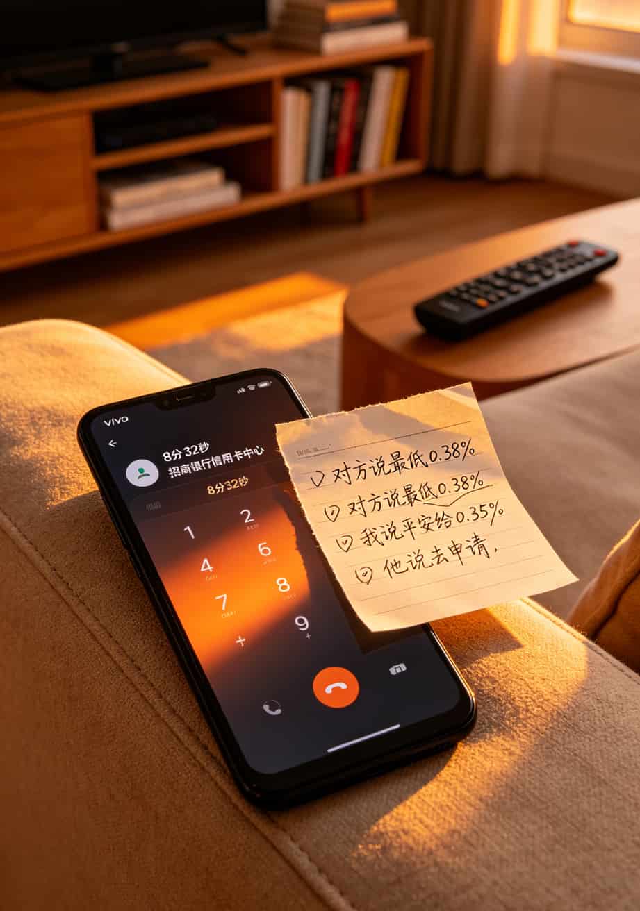 跟银行客服电话沟通降低分期费率的通话记录截图