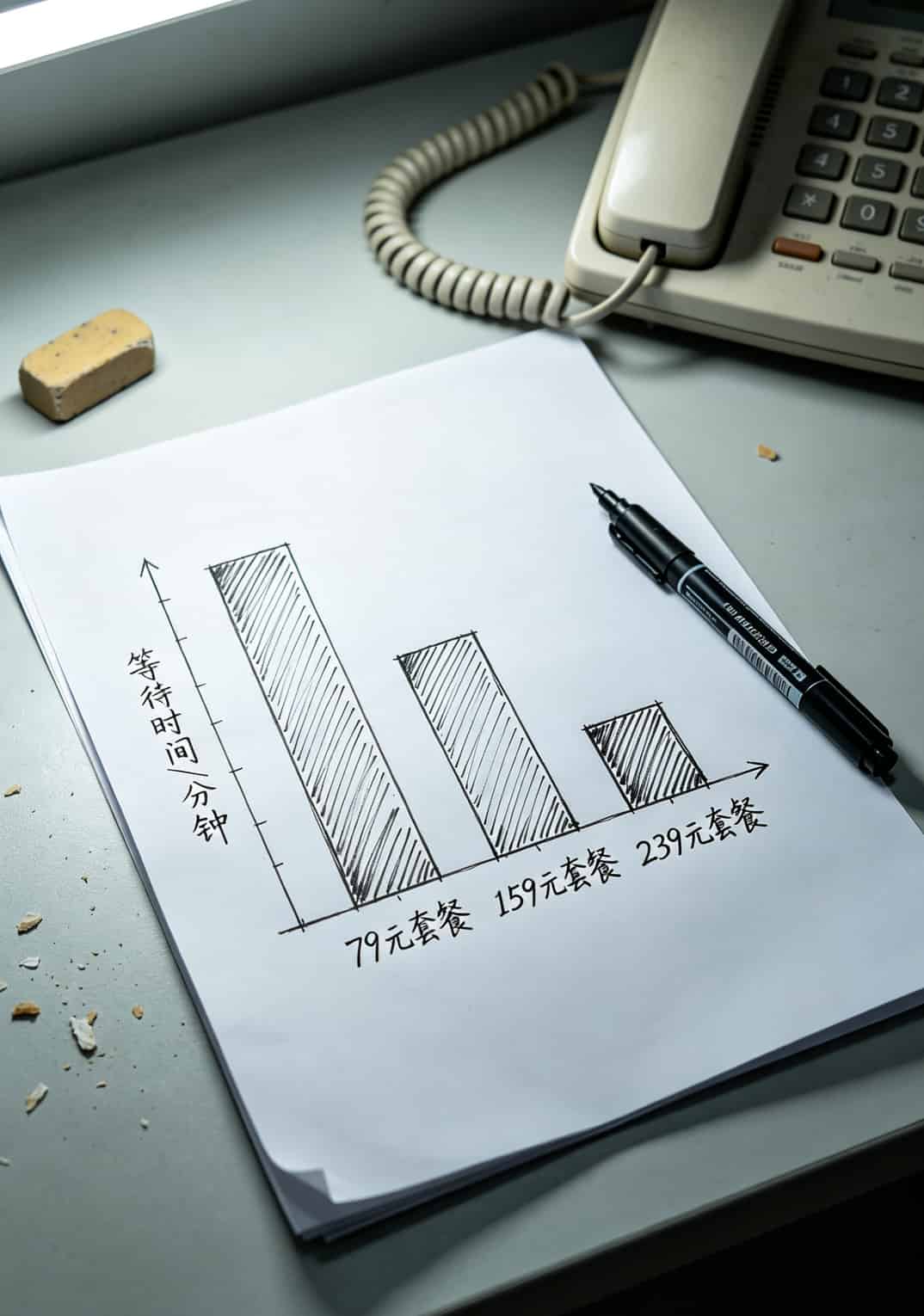 不同宽带套餐对应的维修等待时间对比柱状图