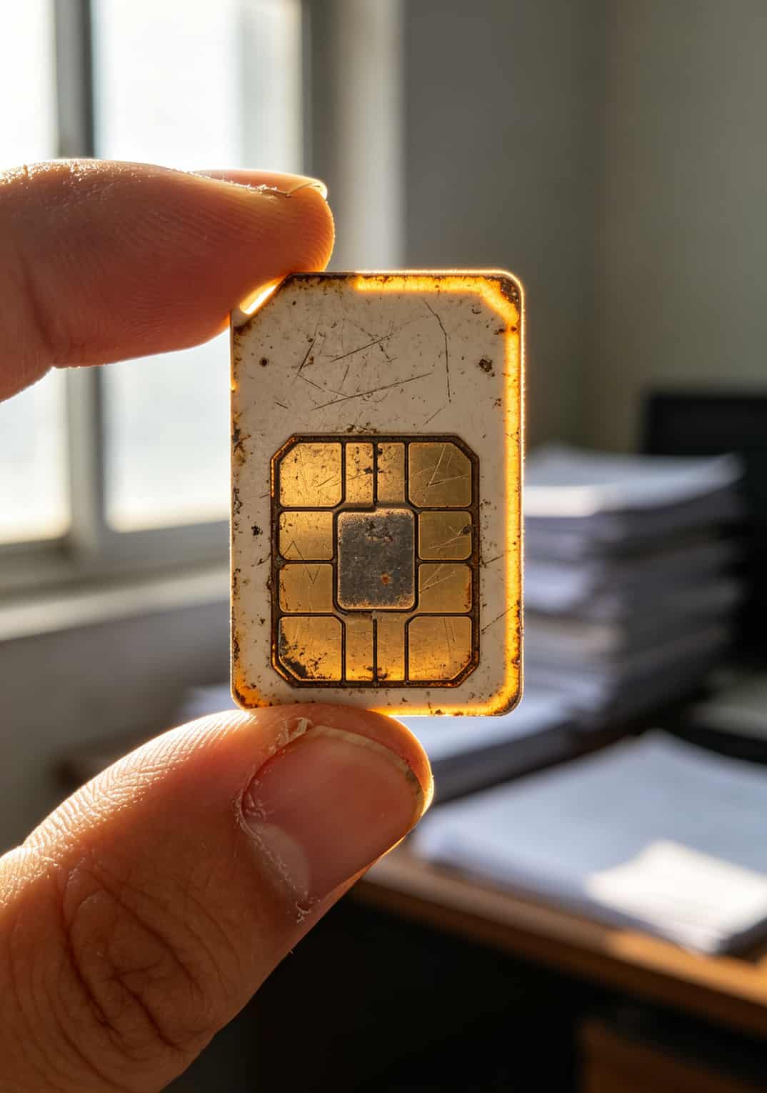 133号段老式手机卡展示，SIM卡周围泛黄显旧