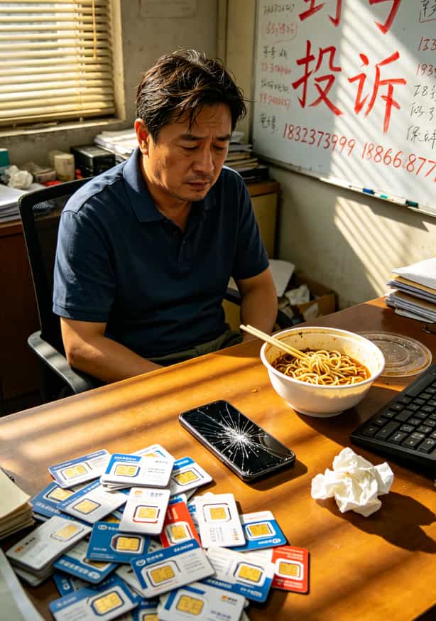 宽带欠费没查,我丢了俩客户(电销卡防封血泪史,附中国电信宽带欠费查询提醒) 老周坐在堆满电销卡的办公桌前叹气