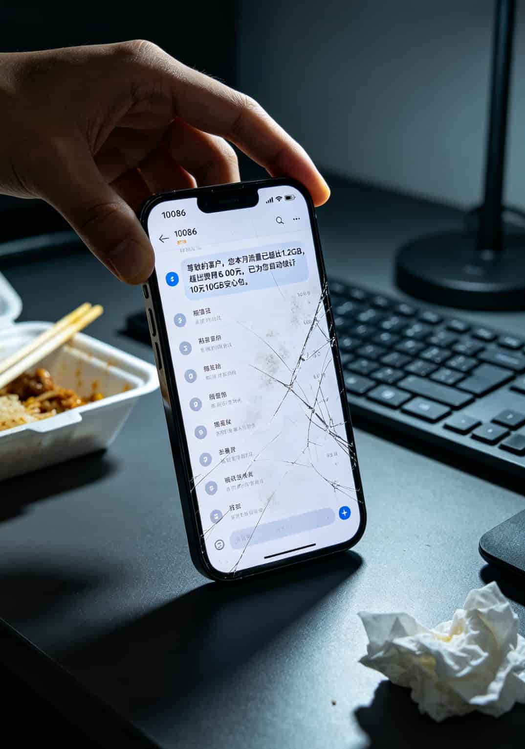 手机短信截图，显示流量超出扣费提醒