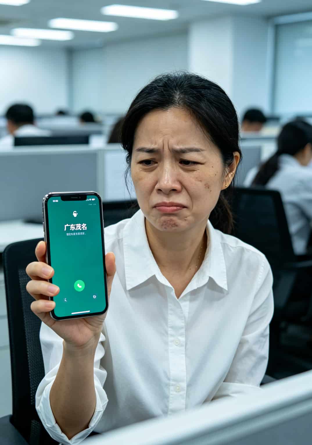 手机来电显示茂名号码，机主表情无奈