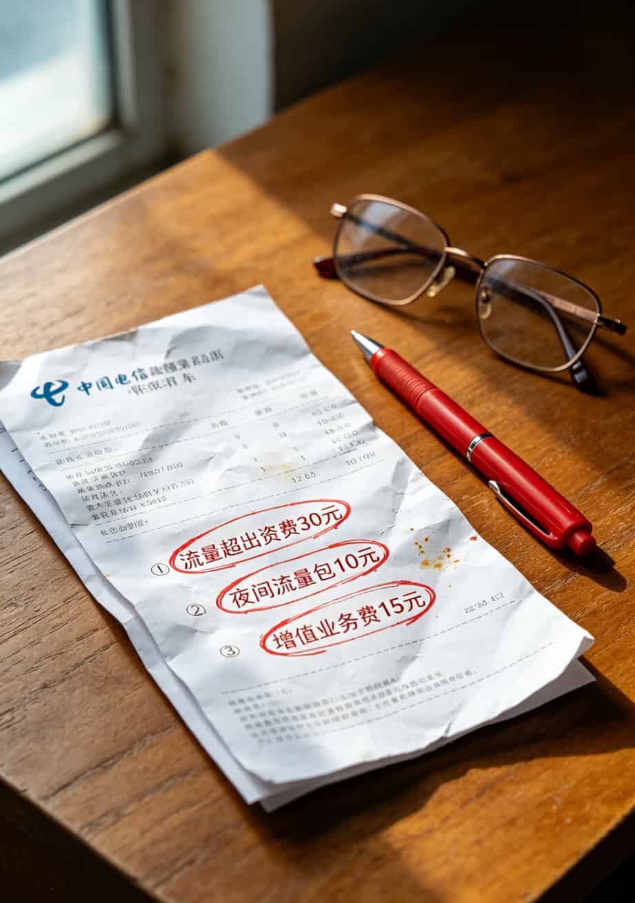 手机流量超额扣费账单截图示例
