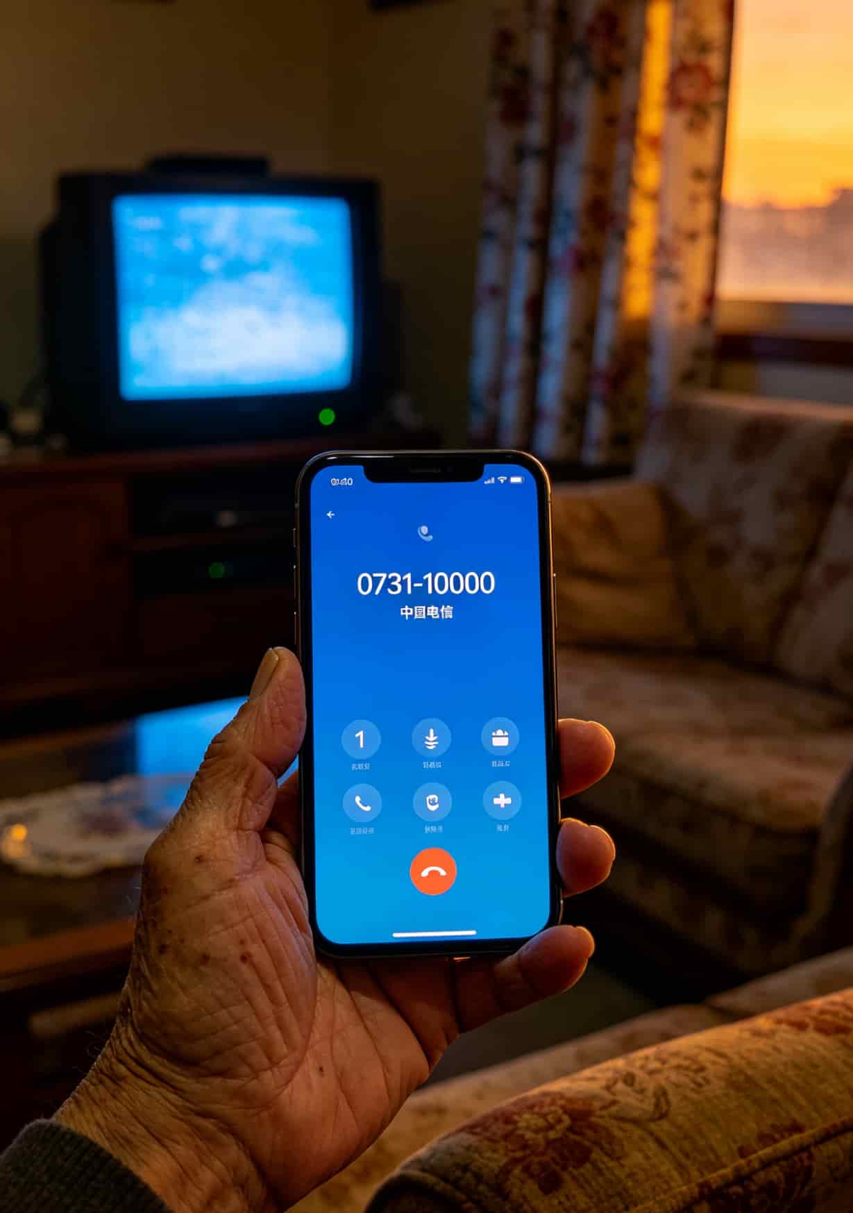 手机上显示10000号来电的屏幕，标注为“疑似营销电话”