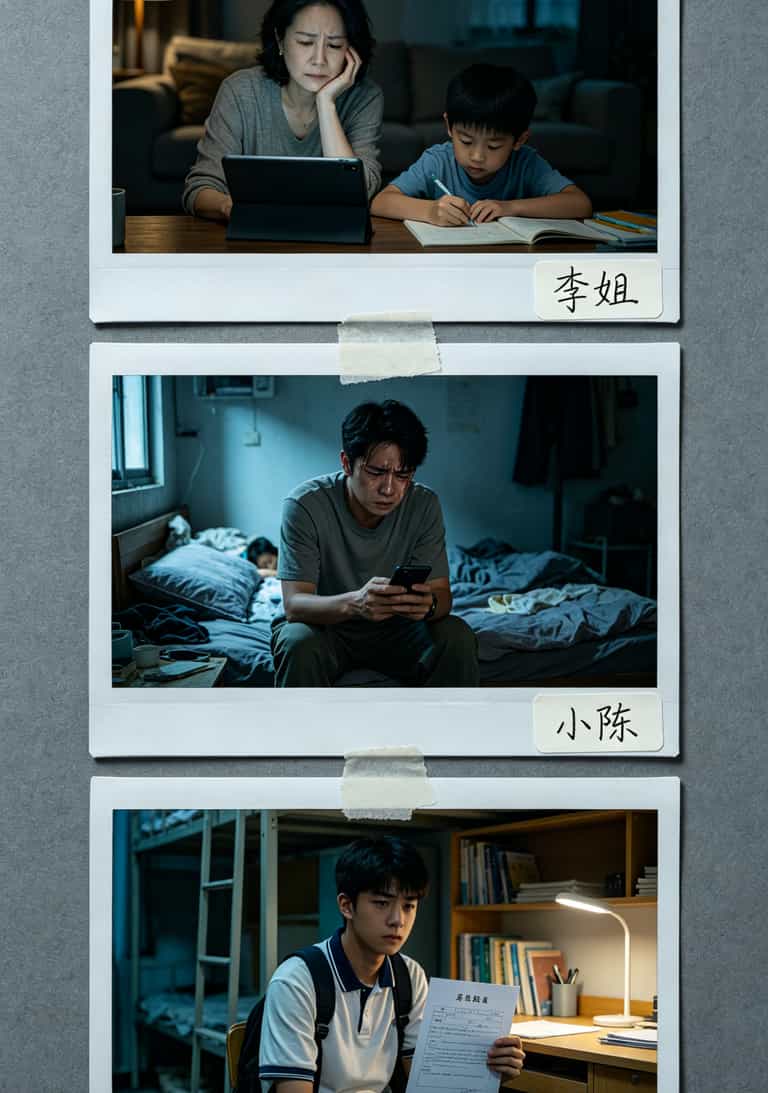 老周说实话:电信合约机这3笔账没算清,千万别签字 三位受害者的故事漫画风格插图