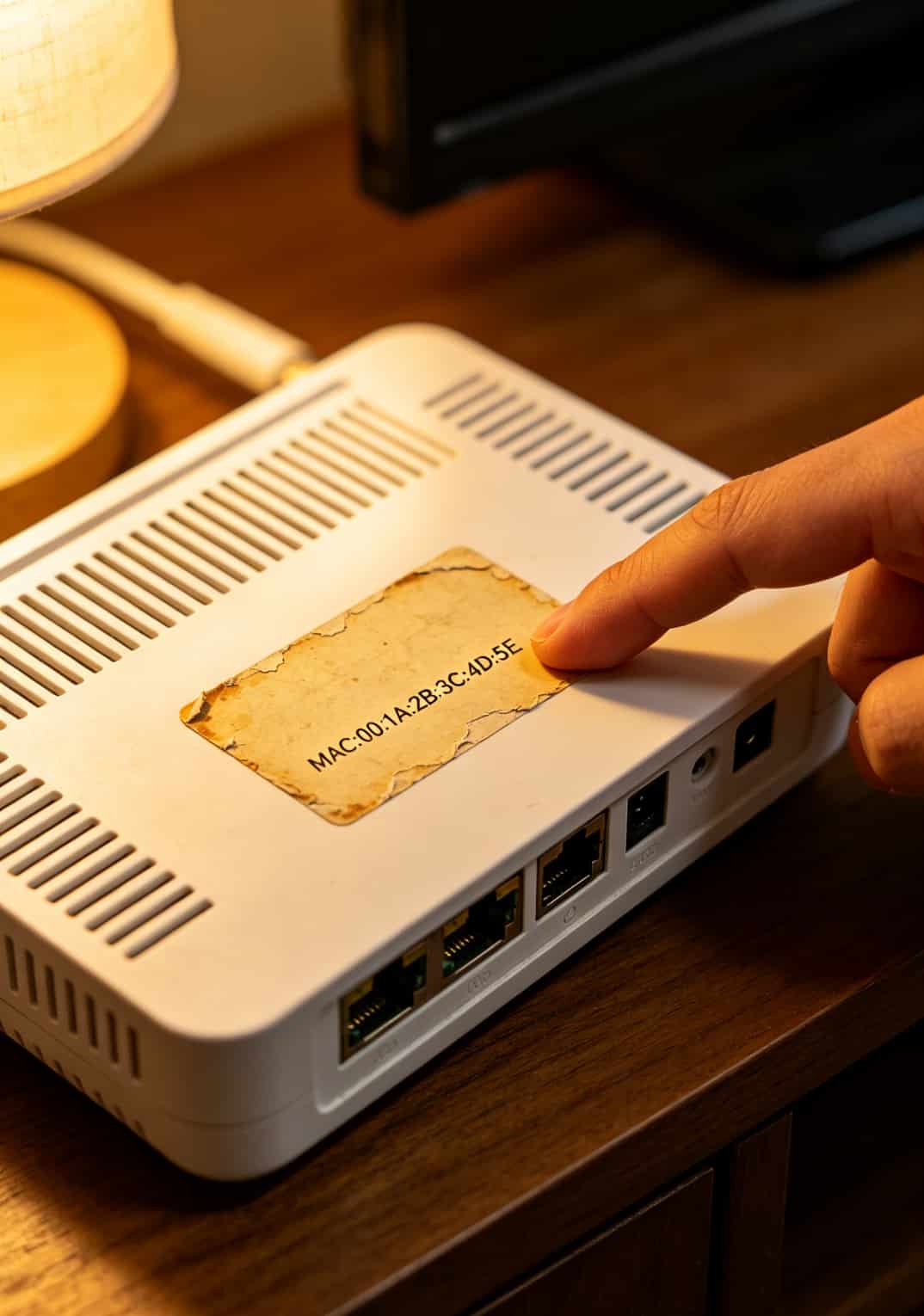 电信机顶盒背面，贴有MAC地址标签