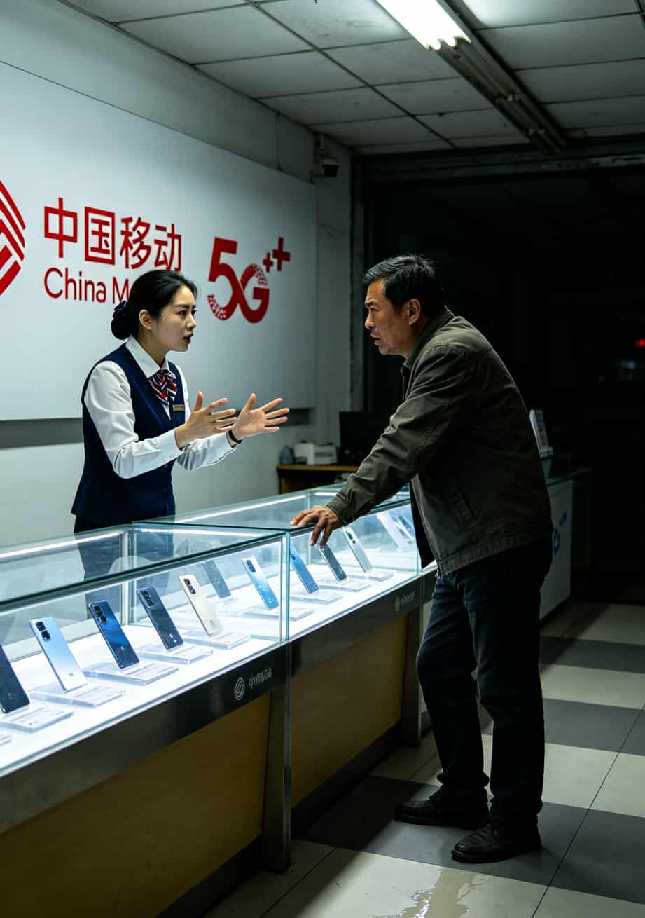 移动营业厅客服与顾客交谈的实拍照片