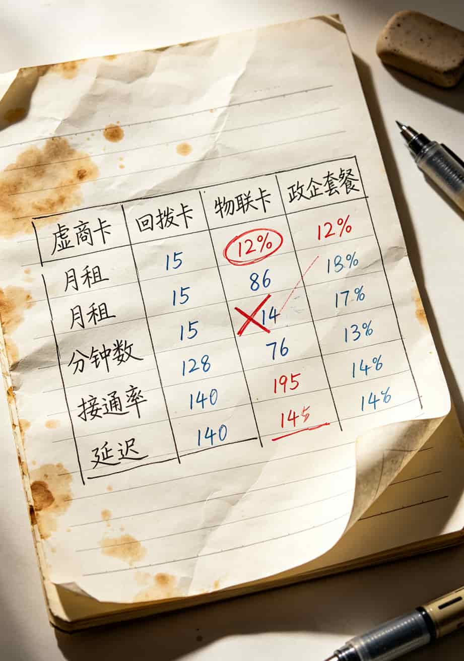 打了三年电销卡亏了六万块,一个电信客服电话把我捞上来了 四种电销卡实测对比数据手写表格