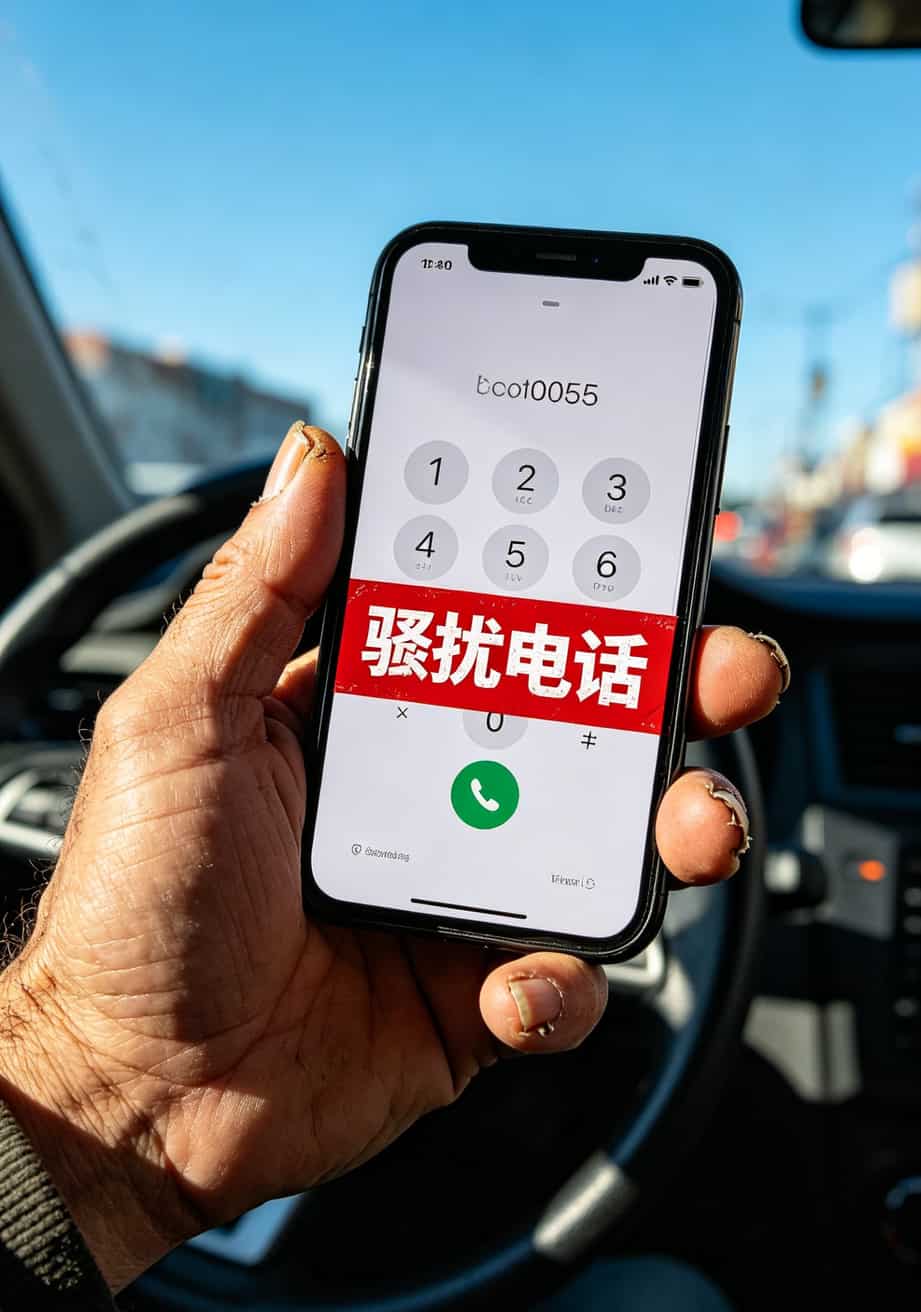 手机屏幕显示“骚扰电话”标记的红色警告界面