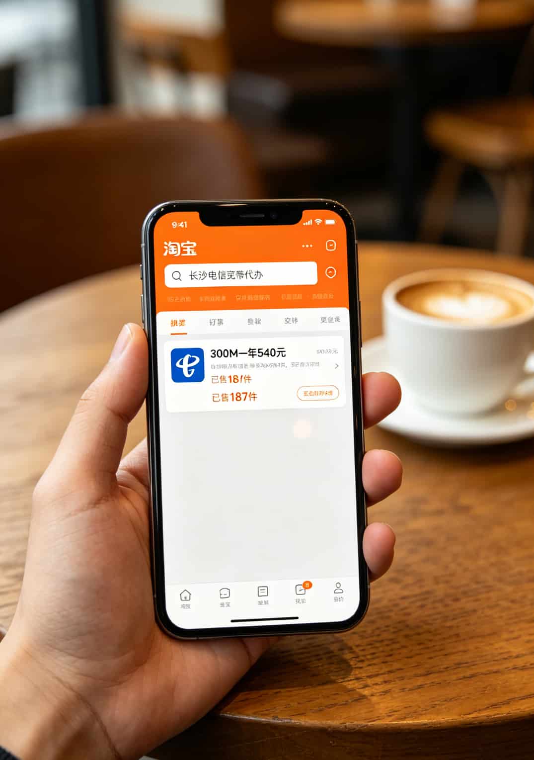 手机淘宝搜索电信宽带代办的界面截图，显示优惠价格