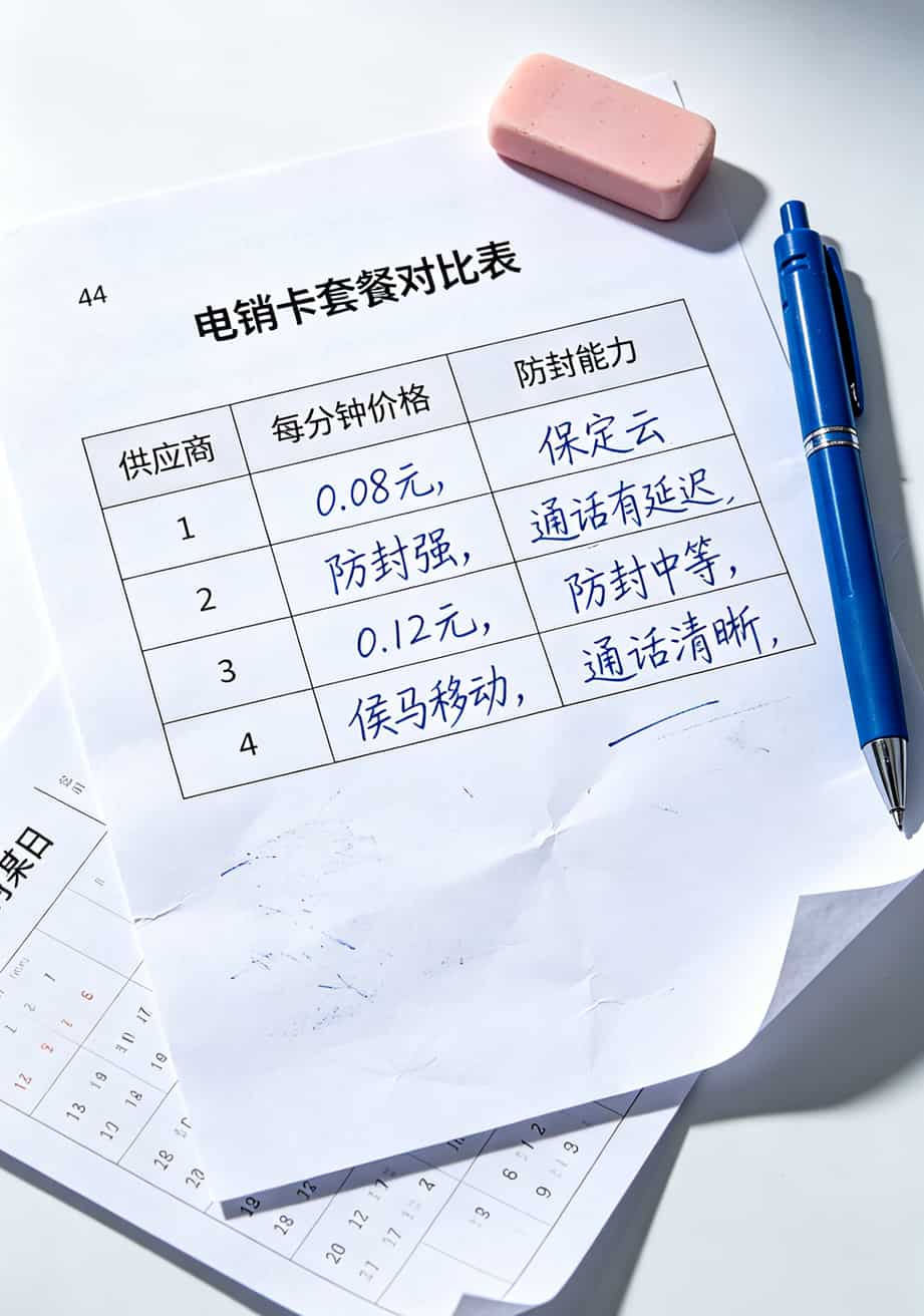 两种电销卡套餐对比表格，标注通话质量和价格