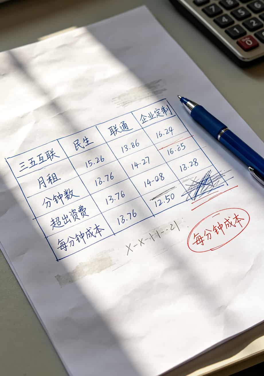 四种电销卡套餐每分钟成本对比计算表格