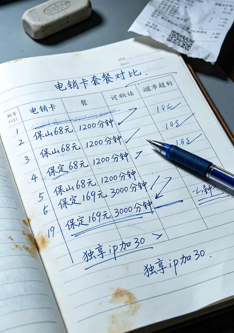 电销卡套餐价格对比手写笔记