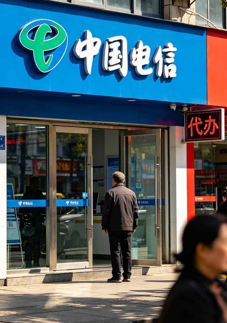 电信营业厅门口的自营标志和代办点标志对比图